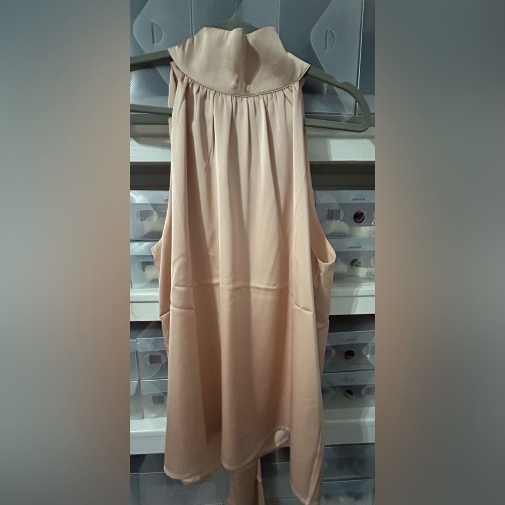 Joy Joy Soft Beige Sleeveless Blouse w/Tie Back